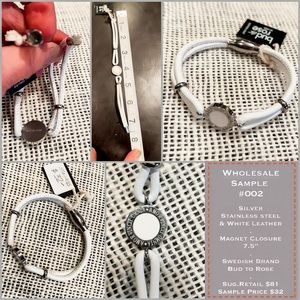 Silver Stainless Steel & White Leather Bracelet